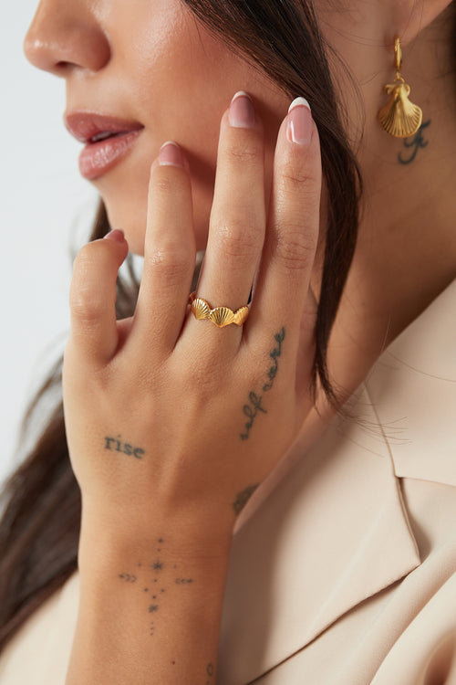 bague amoureux des coquillages acier inoxydable