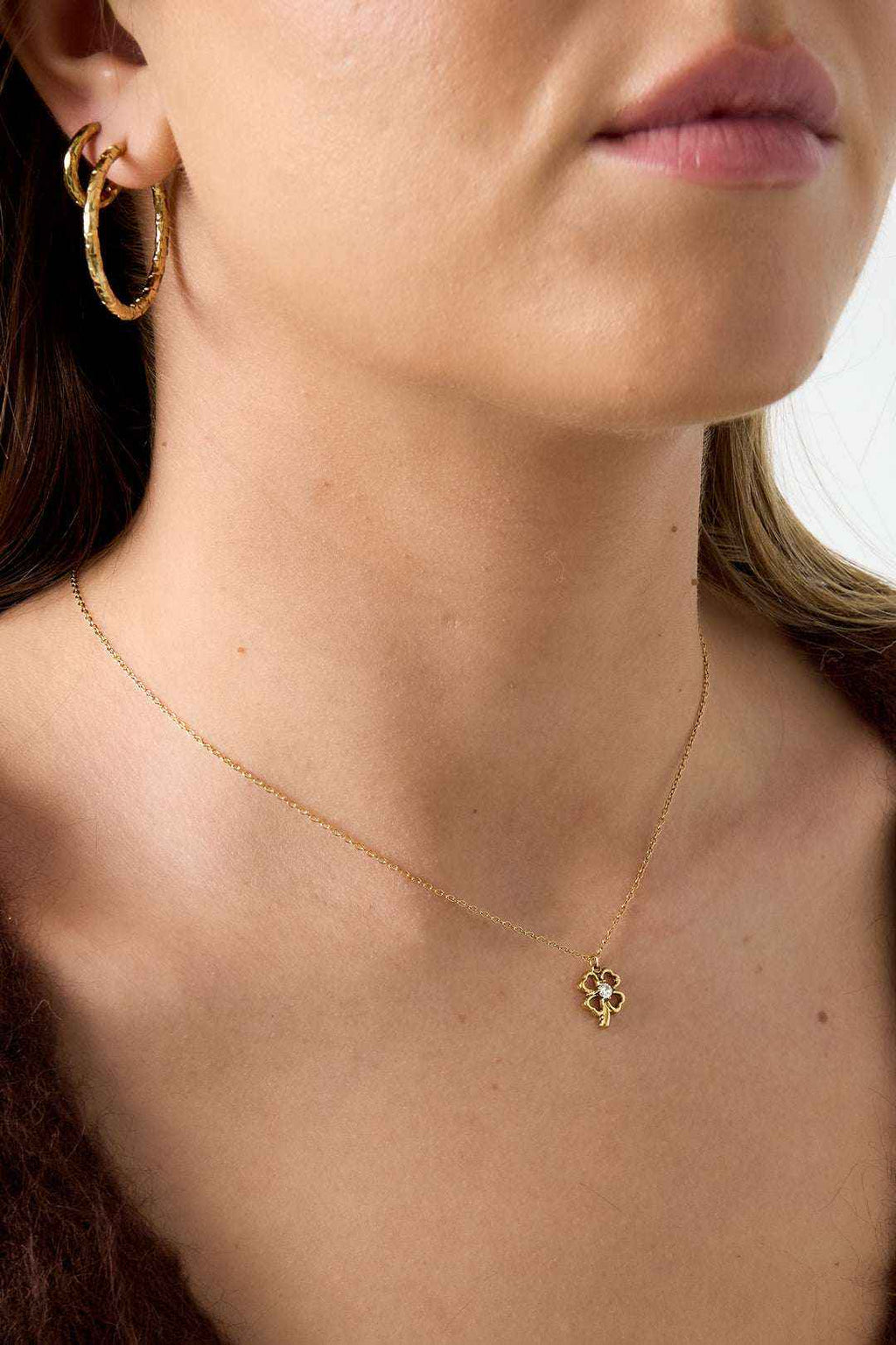 Collier Pendentif Clover Plaqué Or 14 Carats - Acier Inoxydable Casual Simple Femme