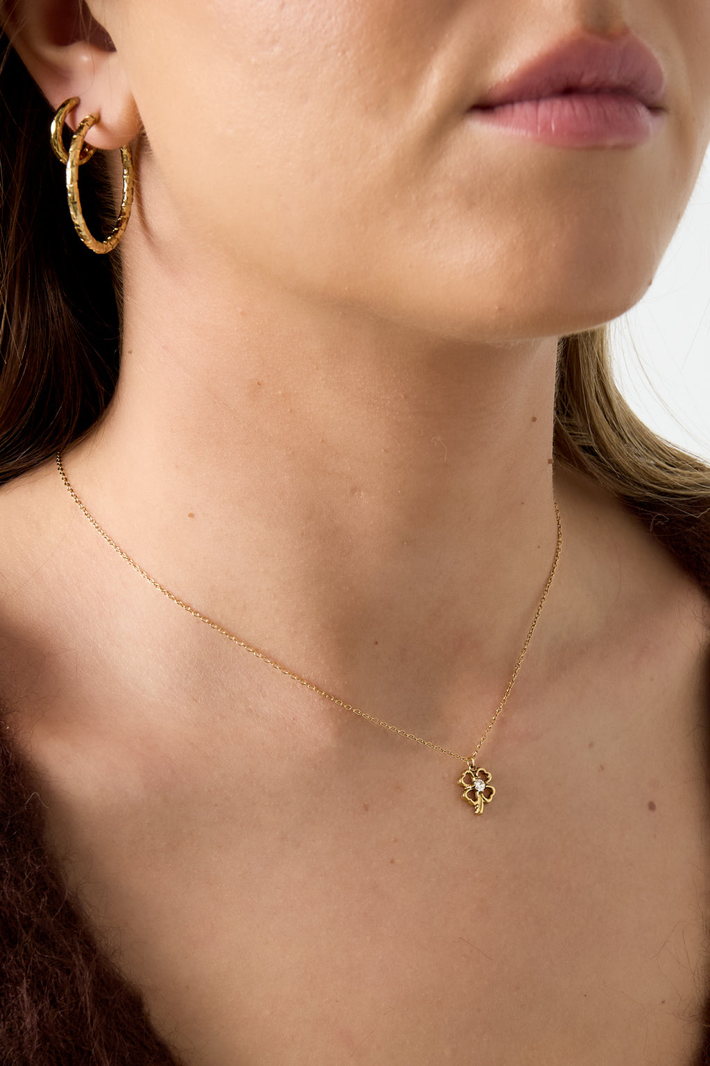 Colliers pendentifs en acier inoxydable plaqué or 14 carats, collection Clover Casual Simple