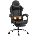Chaise Gaming Ergonomique avec Coussin Lombaire Massant, Fauteuil Gaming Inclinable en Cuir Synthétique, Noir