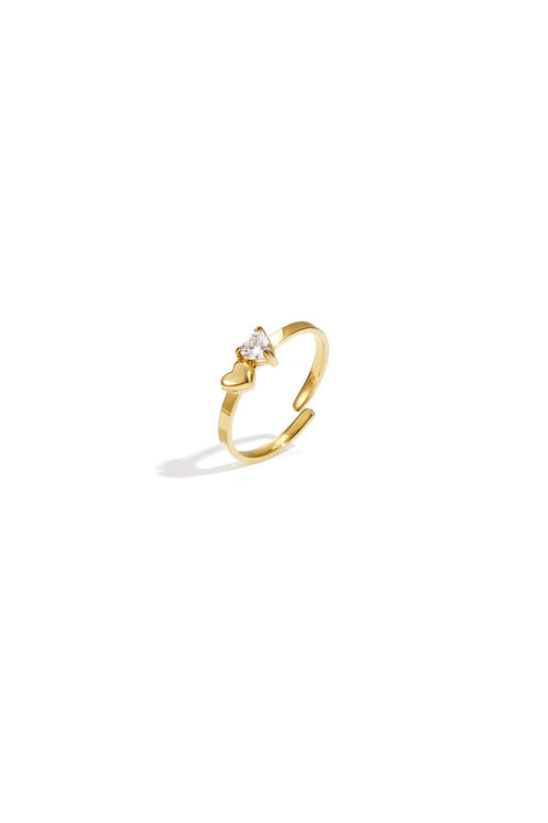 Bague Cœur Pierre Ajustable - Acier Inoxydable Doré Romantique, Délicat & Intemporel Femme - Bijoumani