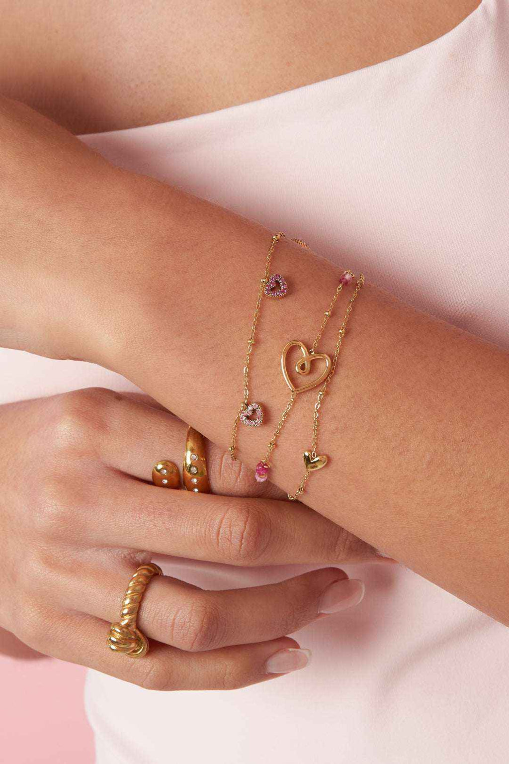 Bracelet Pierres Roses en Forme de Cœur - Bijou Romantique & Ultra-Féminin Femme