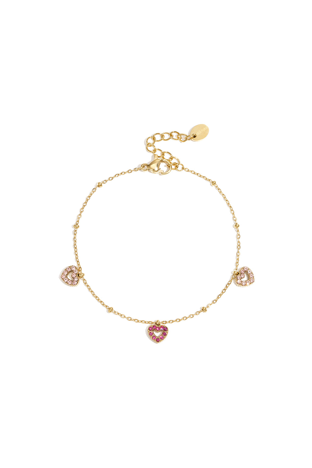 Bracelet orné de pierres roses en forme de cœur