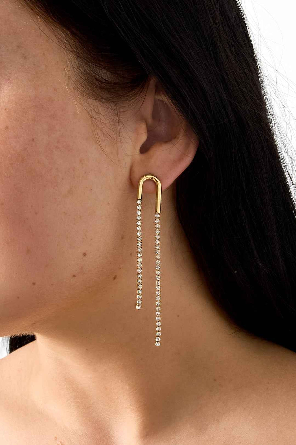 Boucles d'Oreilles Pendantes Chaîne & Strass - Brillez Sans Effort le Soir Femme