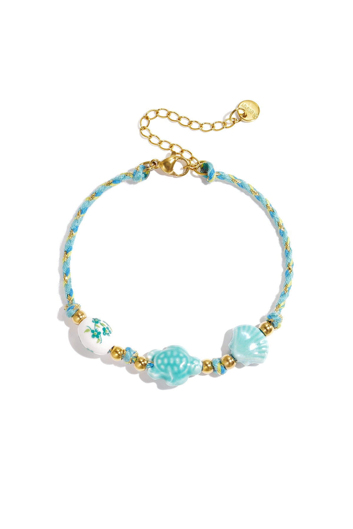 Bracelet orné de perles en forme de tortue et de coquillage et d'un motif de corde