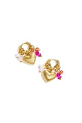 Petites boucles d'oreilles créoles avec perles pendantes, perles de rocaille et un cœur