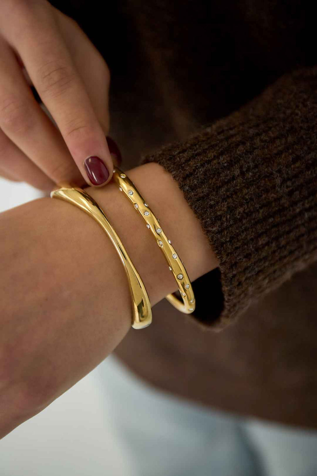 Bracelet Manchette Strass Acier Inoxydable - Forme Irrégulière & Élégance Glamour Femme