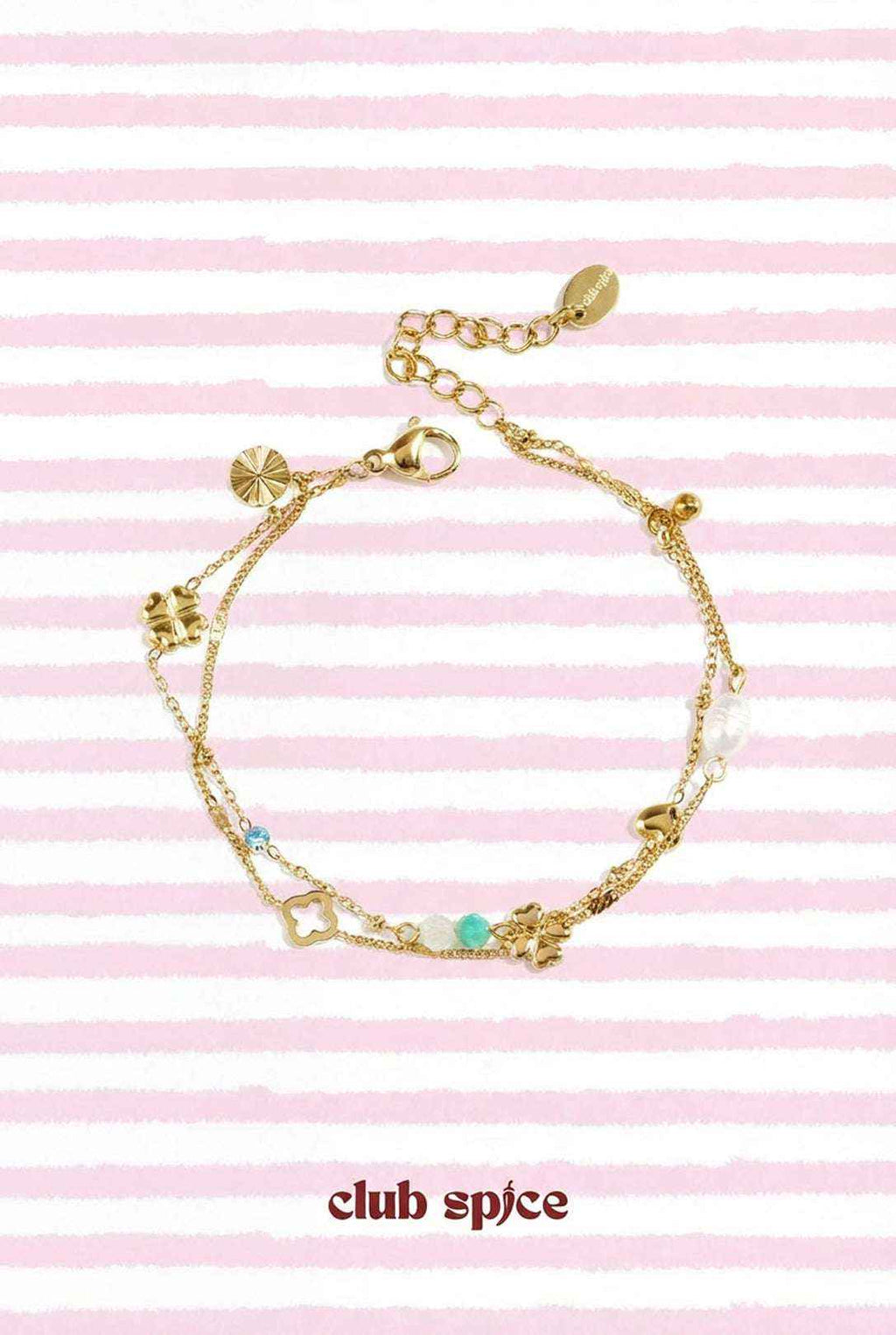 Bracelet Orné de Trèfles, Perles & Pierres - Bijou Porte-Bonheur & Luxueux Élégant Femme