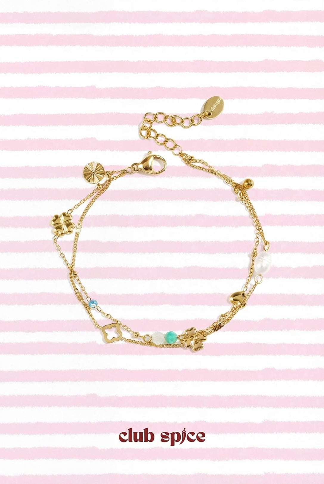 Bracelet orné de trèfles, de perles et de pierres
