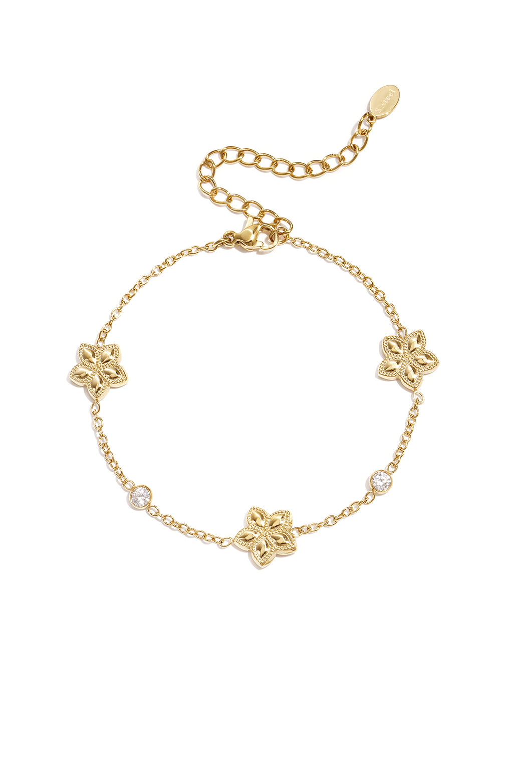 Bracelet orné d'un motif alterné de fleurs et de pierres