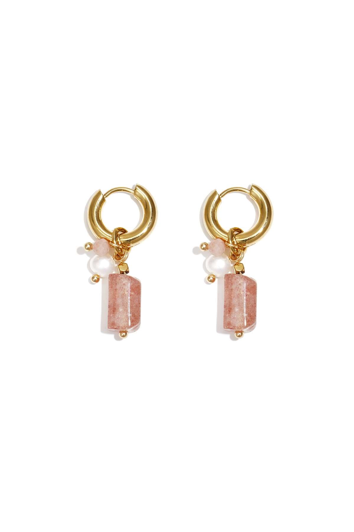 Petites boucles d'oreilles créoles avec pendentifs en perles, en pierres et en pierres