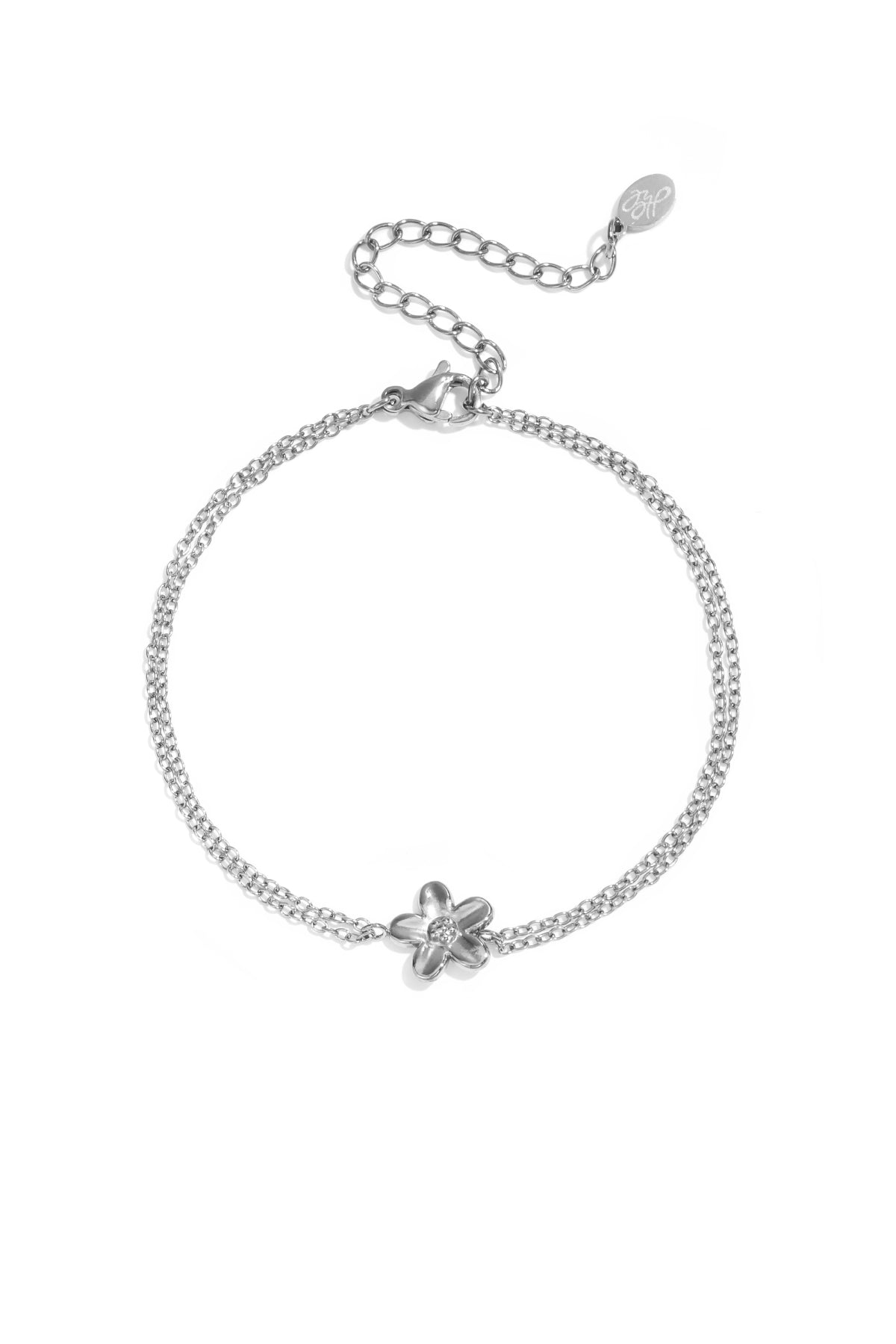 Bracelet à double chaîne et petite fleur