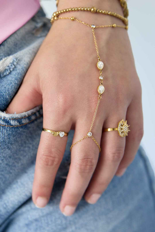 Bague Cœur Pierre Ajustable - Acier Inoxydable Doré Romantique, Délicat & Intemporel Femme