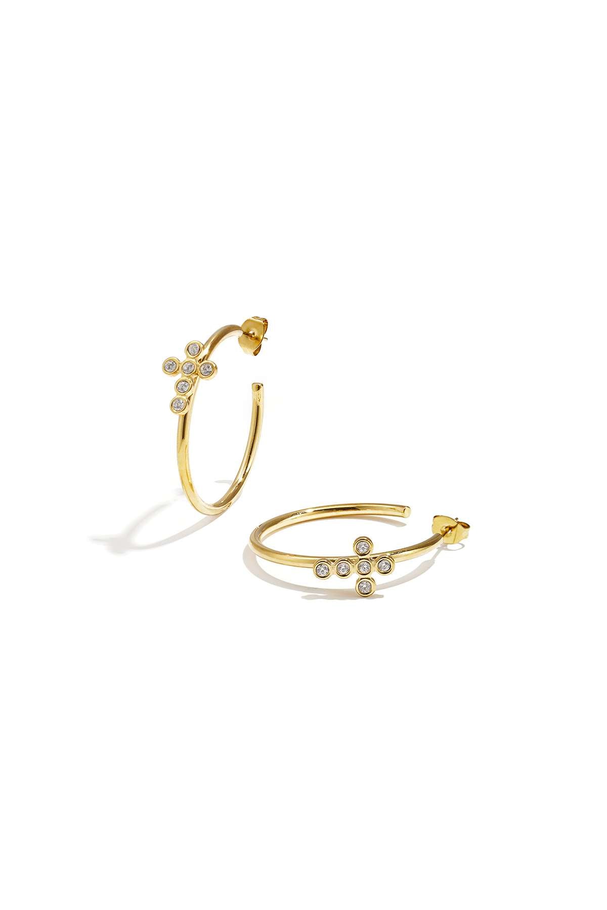 Boucles d'oreilles créoles en acier inoxydable, style croix, collection simple, bijoux pour femmes