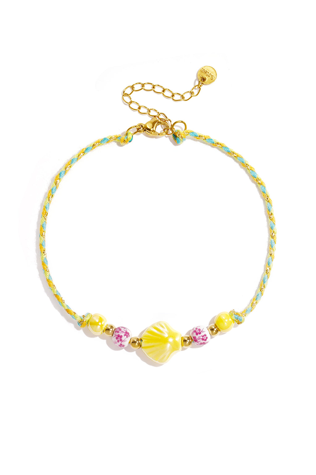 Bracelet de cheville en corde orné de coquillages et de perles