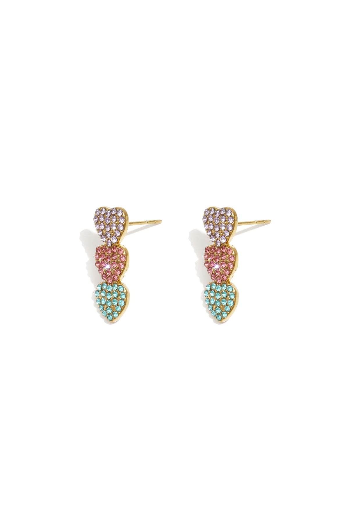 Boucles d'oreilles pendantes en forme de cœur avec pierres (3 pièces)