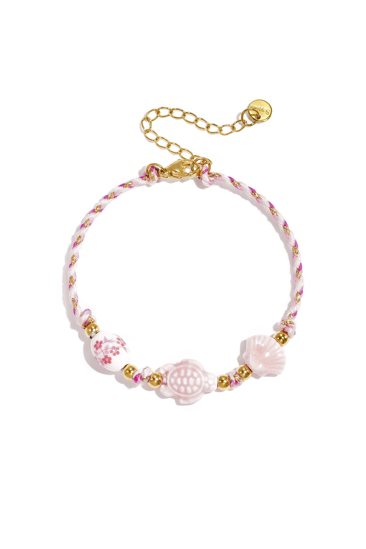 Bracelet orné de perles en forme de tortue et de coquillage et d'un motif de corde
