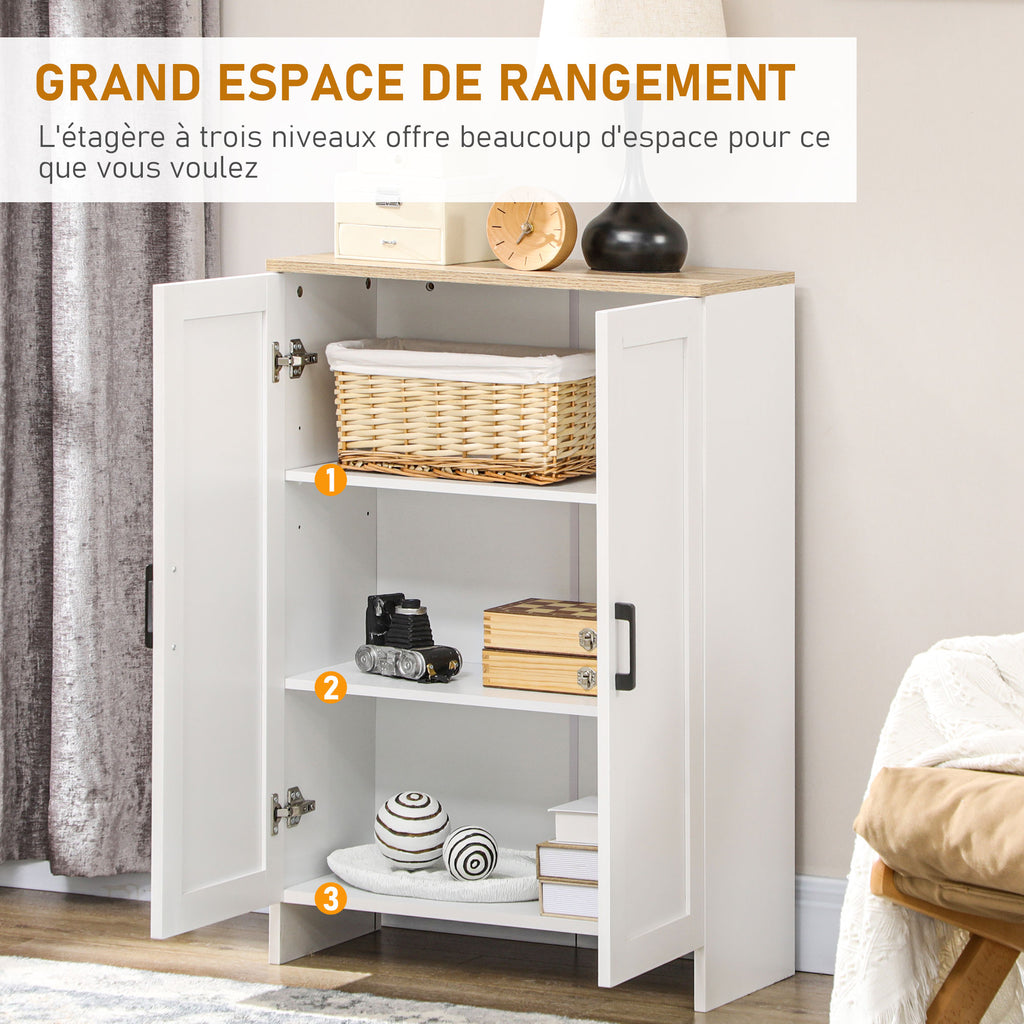 Buffet meuble cuisine rangement avec placard à portes et étagères réglables, 60 x 30 x 90 cm, blanc