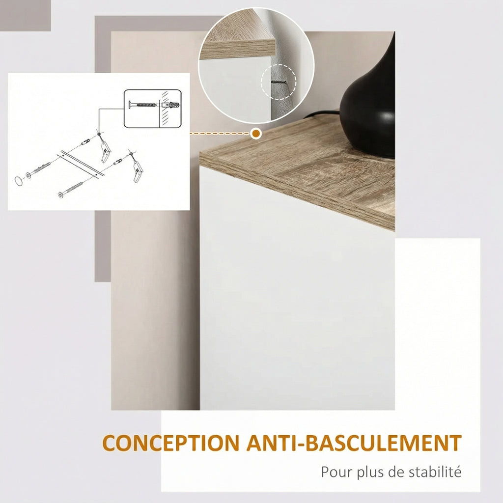 Buffet meuble cuisine rangement avec placard à portes et étagères réglables, 60 x 30 x 90 cm, blanc