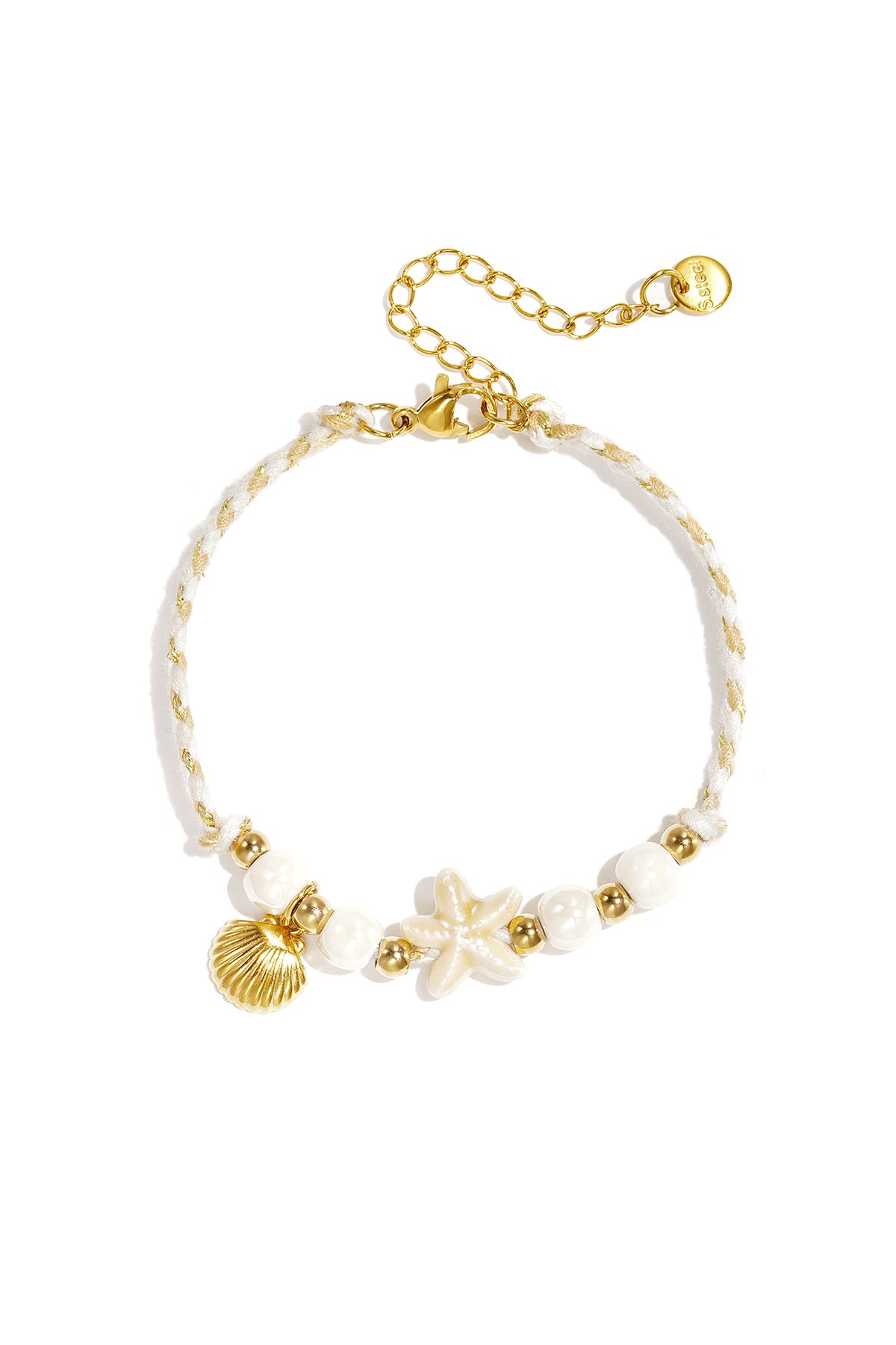 Bracelet orné de perles à motif de corde, d'étoiles de mer et de coquillages
