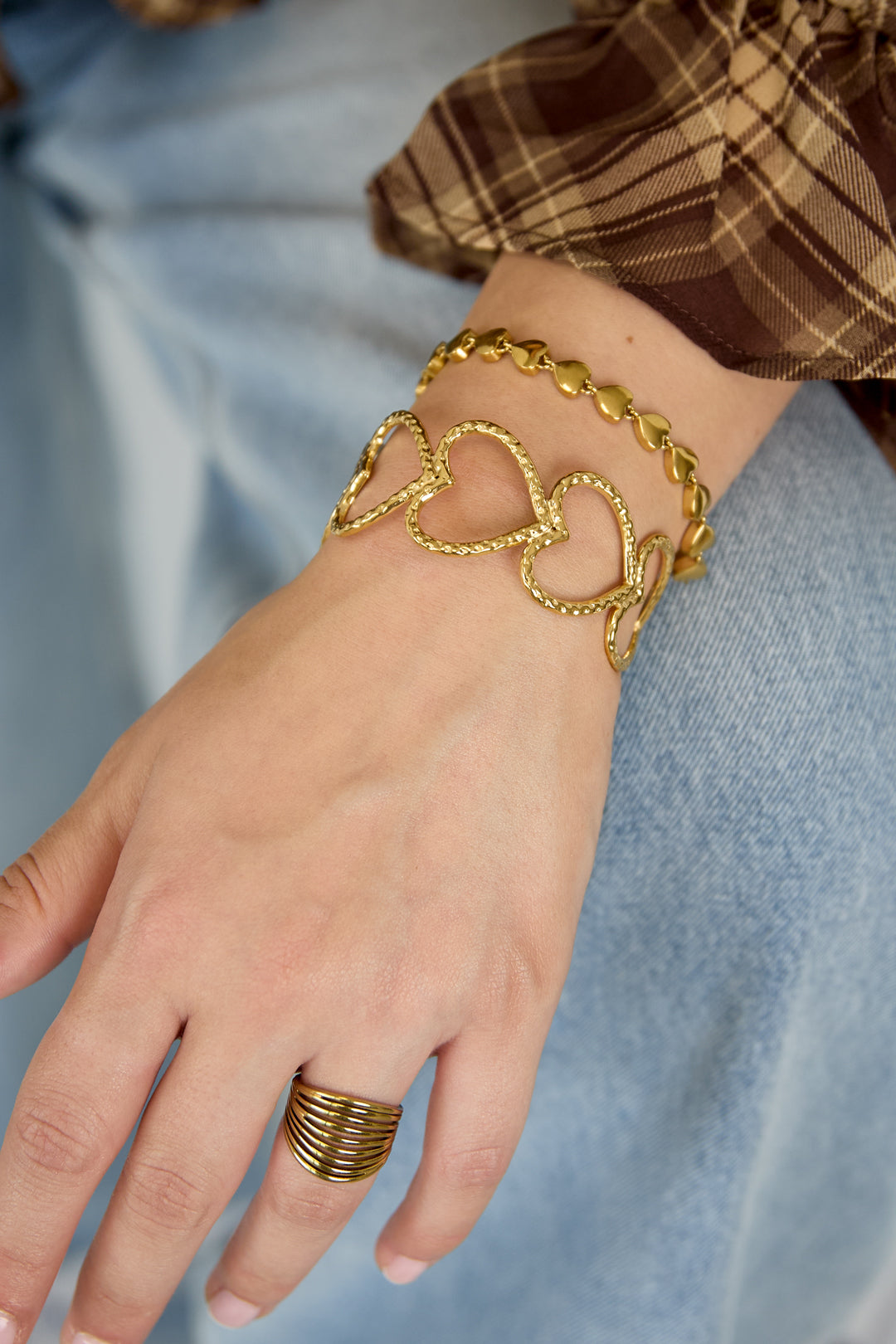 Bracelets manchettes en acier inoxydable, motif cœur