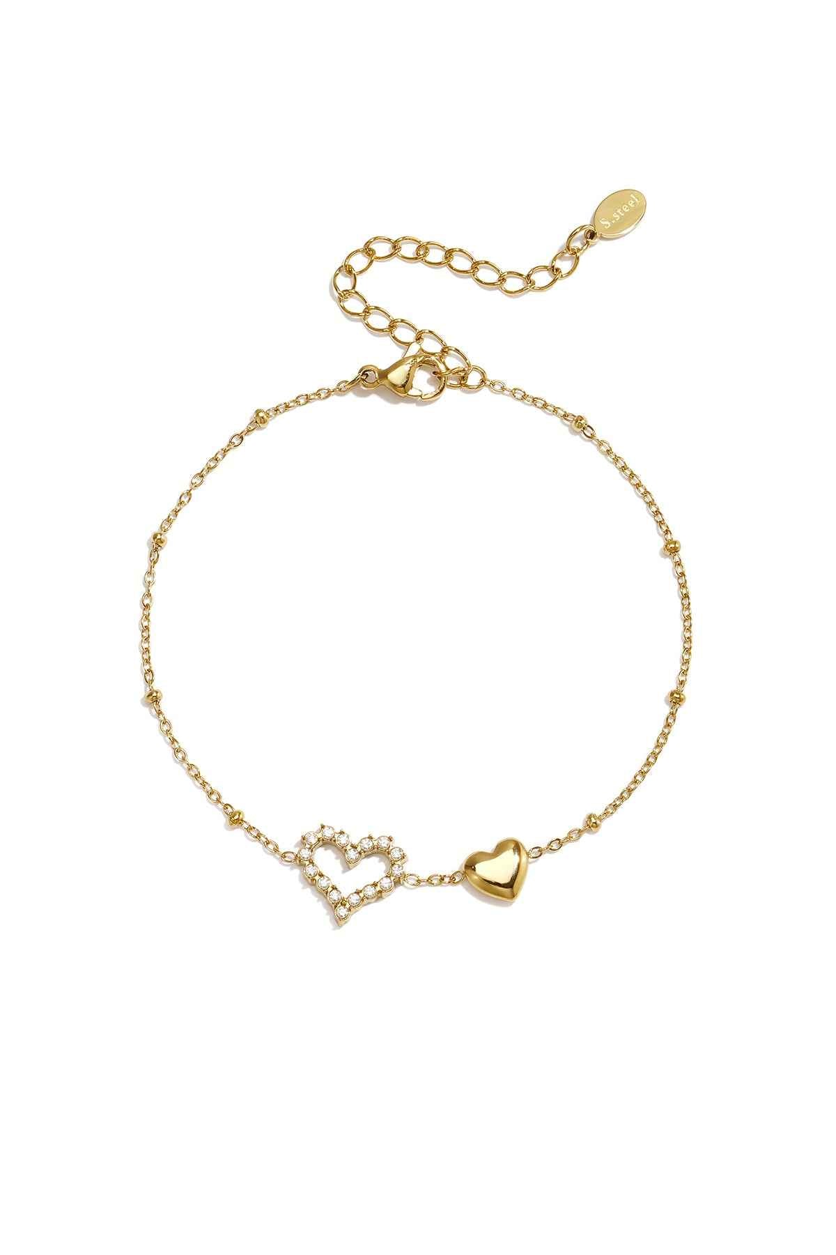 Bracelet Breloque Cœur Plaqué Or 14 Carats & Zircon - Luxe Accessible & Éclat Quotidien Femme