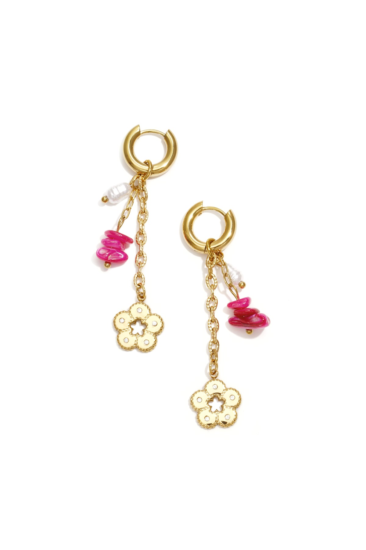 Boucles d'oreilles en perles d'acier inoxydable, style floral