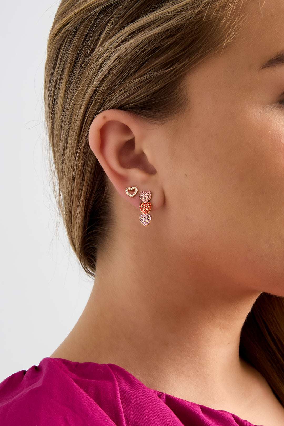 Boucles d'oreilles pendantes en forme de cœur avec pierres (3 pièces)