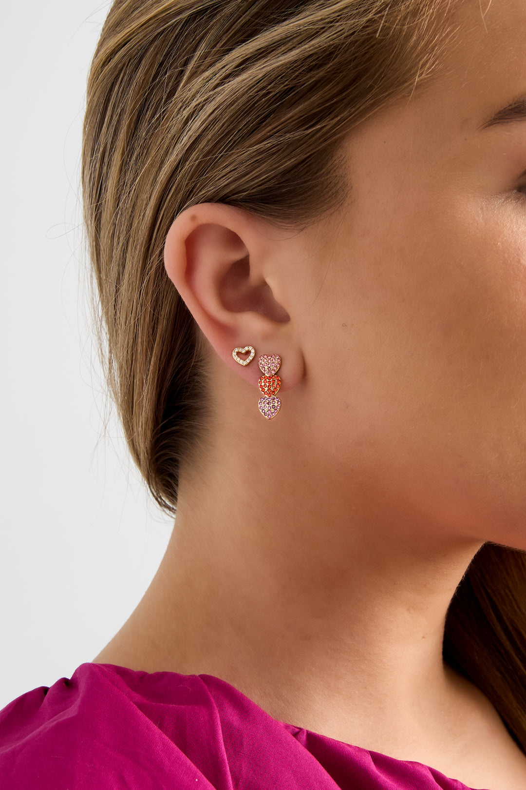 Boucles d'oreilles pendantes en forme de cœur avec pierres (3 pièces)
