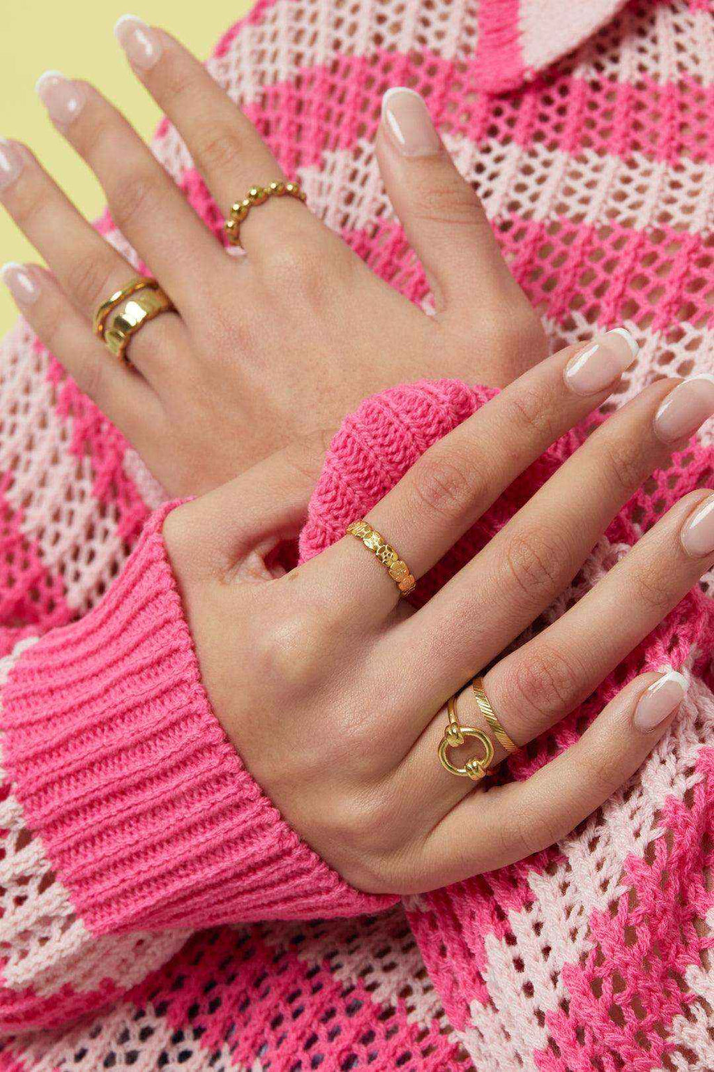 Bague Statement Ornée de Perles - Acier Inoxydable Doré Femme