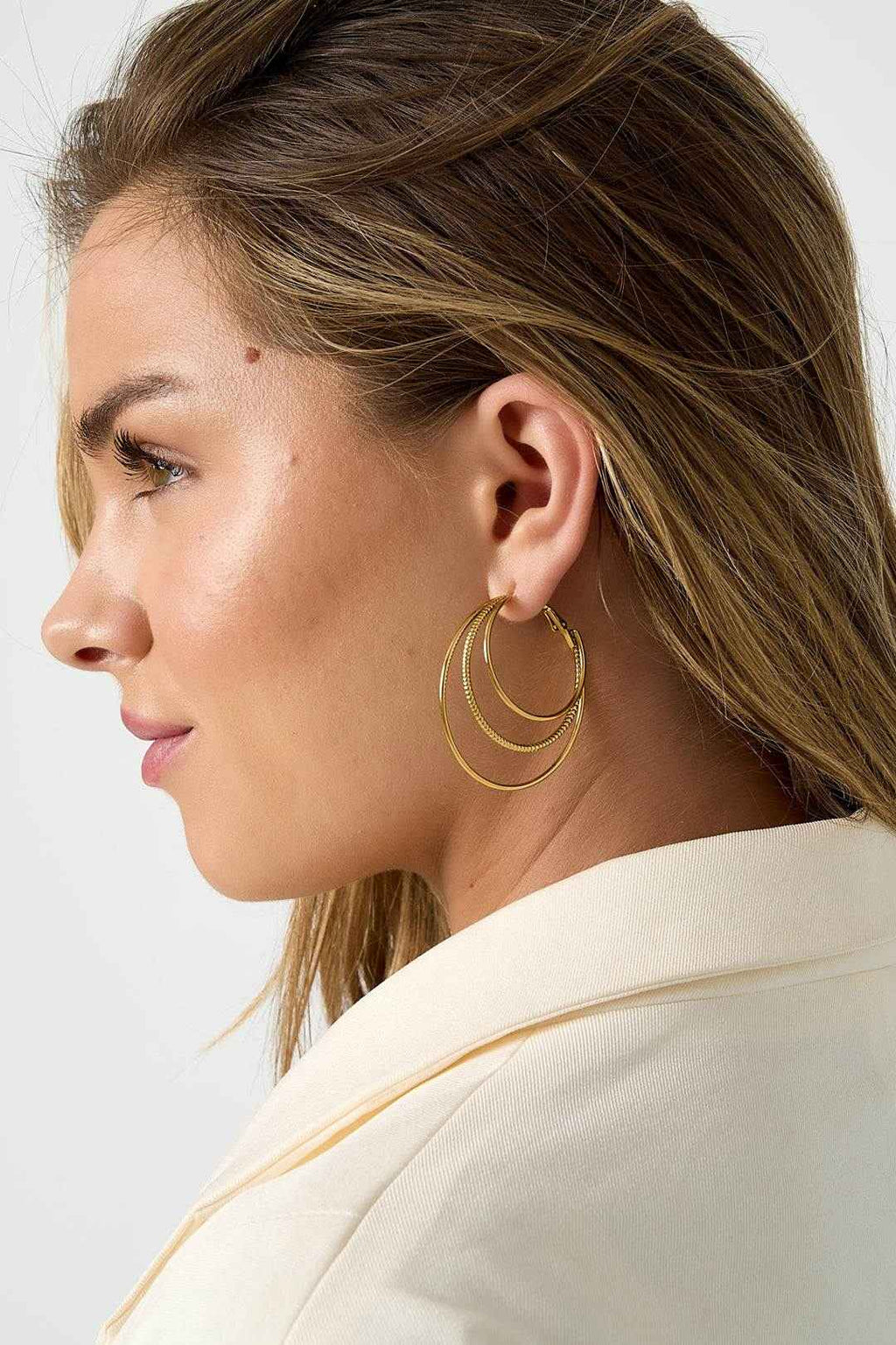 Créoles Simples Superposées - Acier Inoxydable Doré Femme