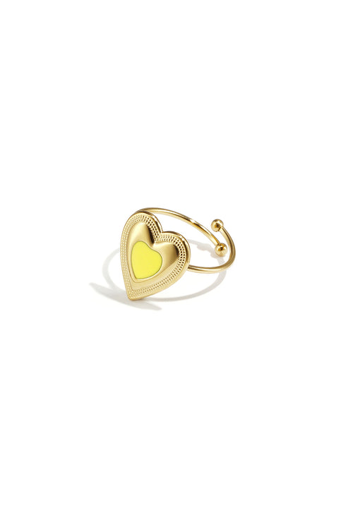 Bague Cœur Coloré Ajustable Dorée - Acier Inoxydable Romantique, Festif & Joyeux Femme - Bijoumani