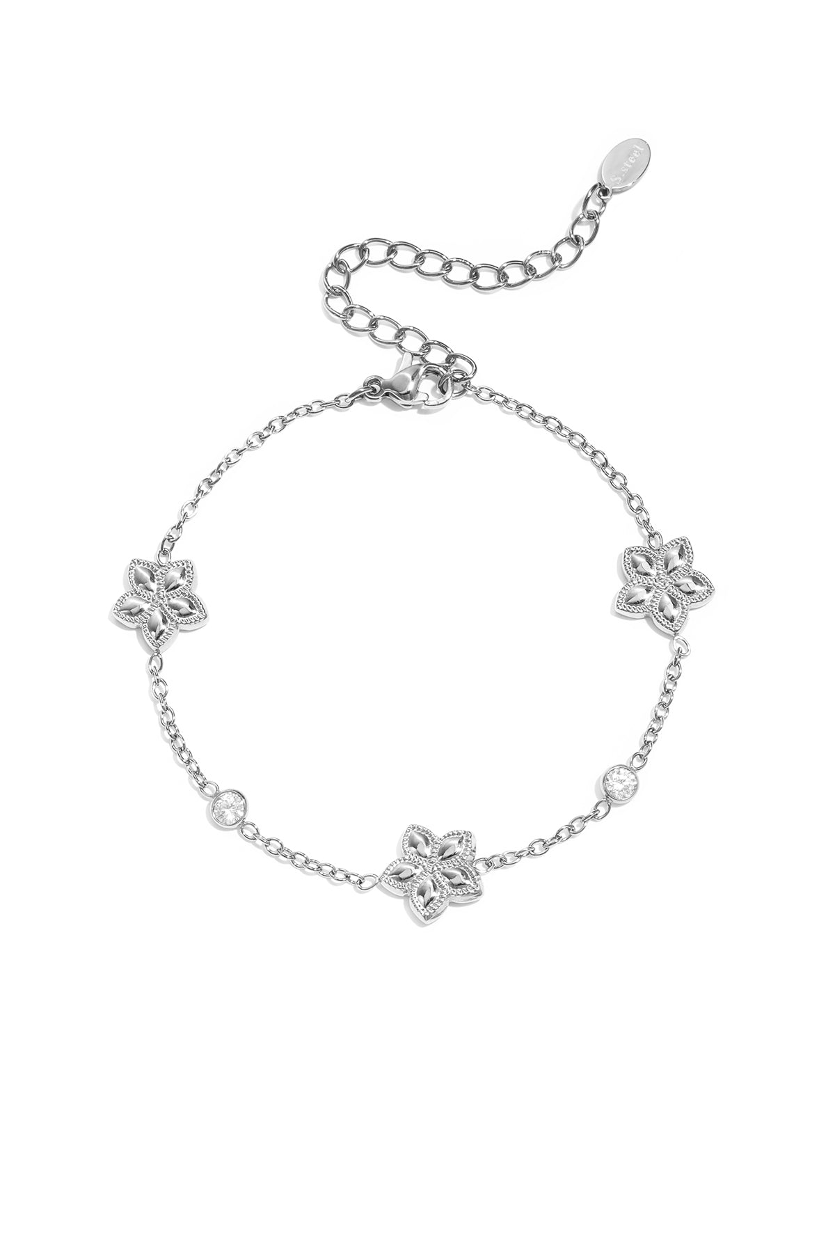 Bracelet orné d'un motif alterné de fleurs et de pierres