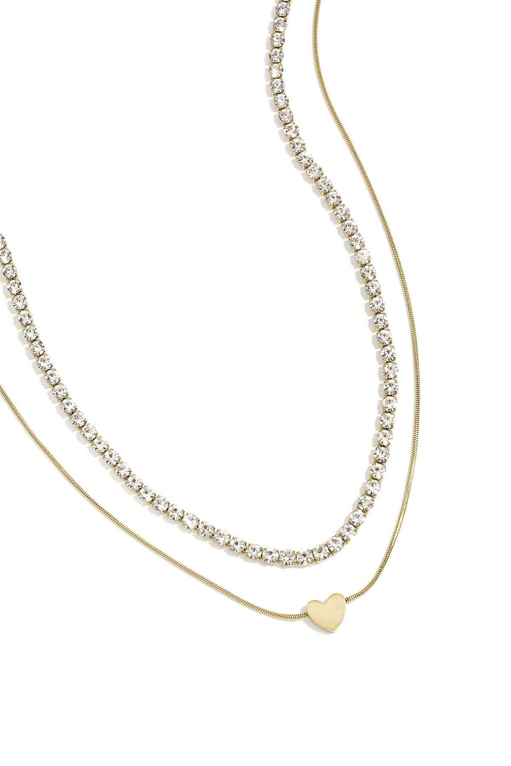 Collier Double Chaîne Cœur Zircon - Acier Inoxydable Doré Multicouches Femme