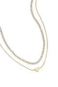Collier Double Chaîne Cœur Zircon - Acier Inoxydable Doré Multicouches Femme