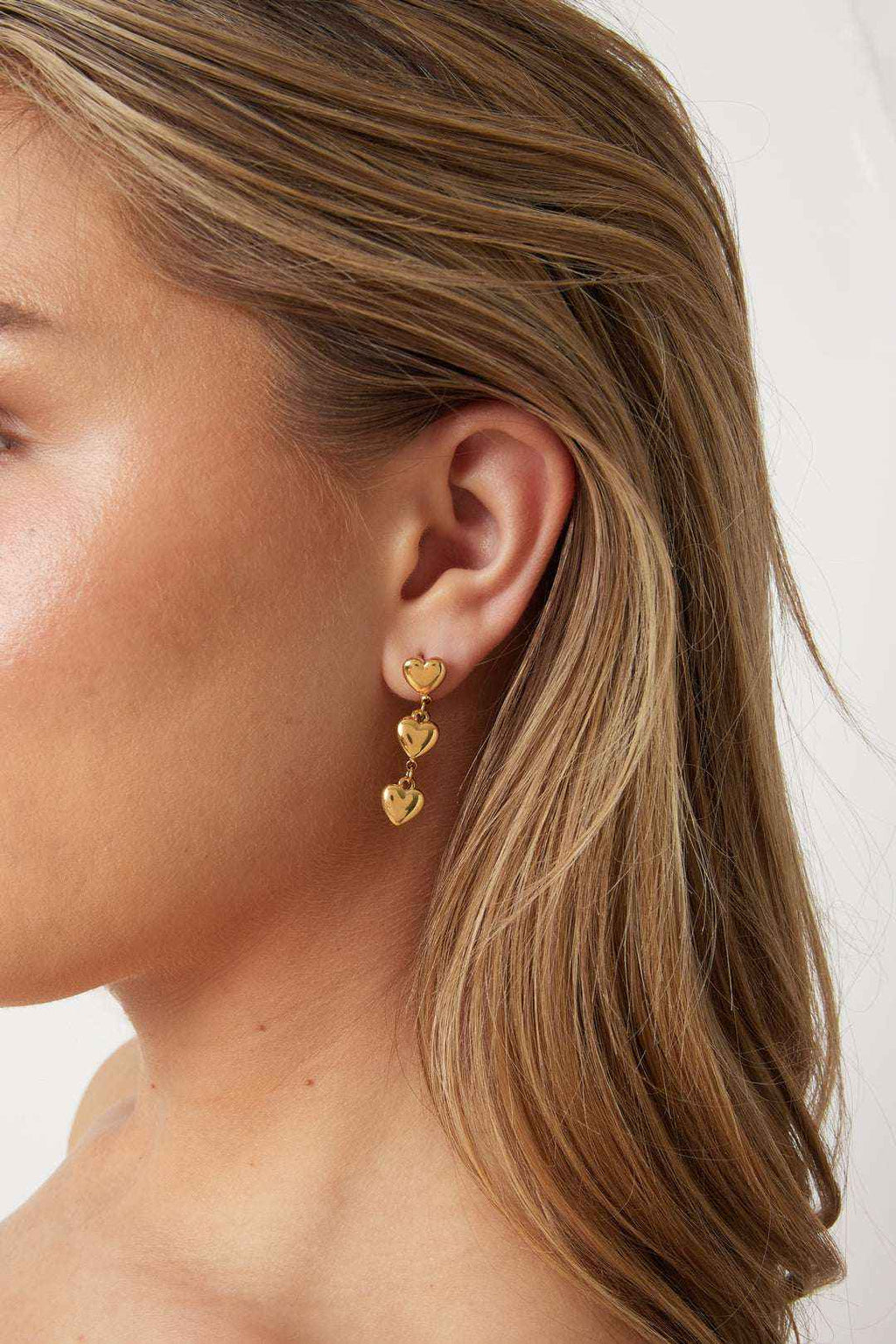 Boucles d'Oreilles 3 Cœurs Pendants - Acier Inoxydable Romantique & Poétique Femme