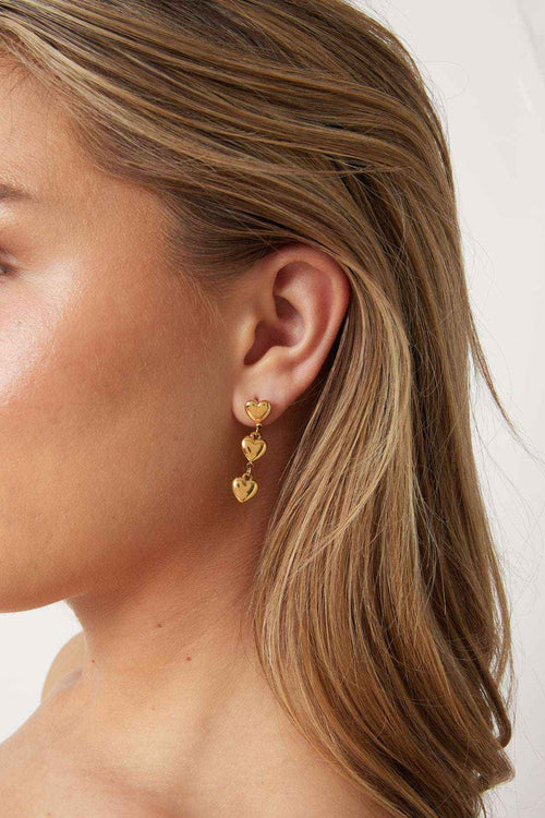 Boucles d'Oreilles 3 Cœurs Pendants - Acier Inoxydable Romantique & Poétique Femme
