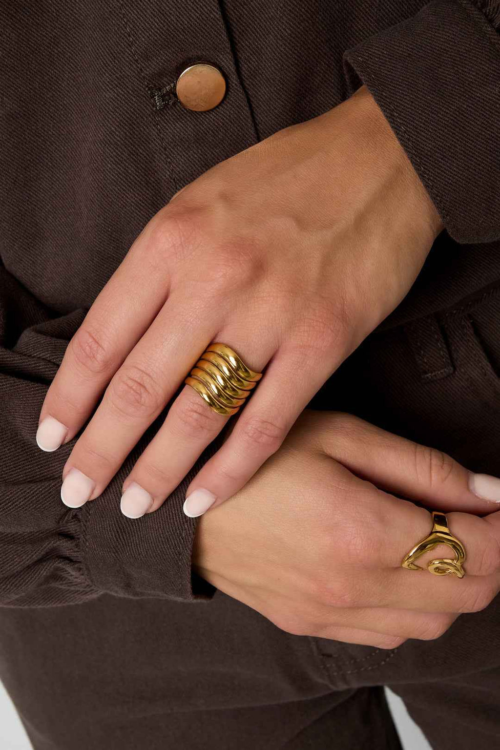 Bague Multicouche Bicolore Ajustable - Stack Effect & Style Tendance Femme