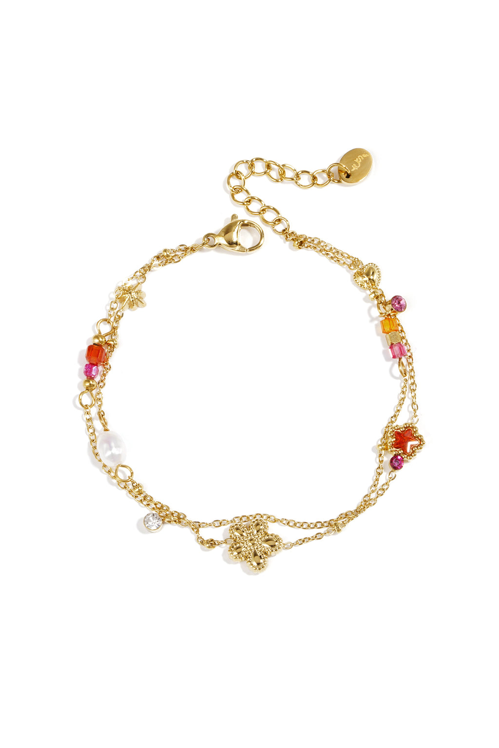 Bracelet à breloques en forme d'étoile et de fleur et de perles