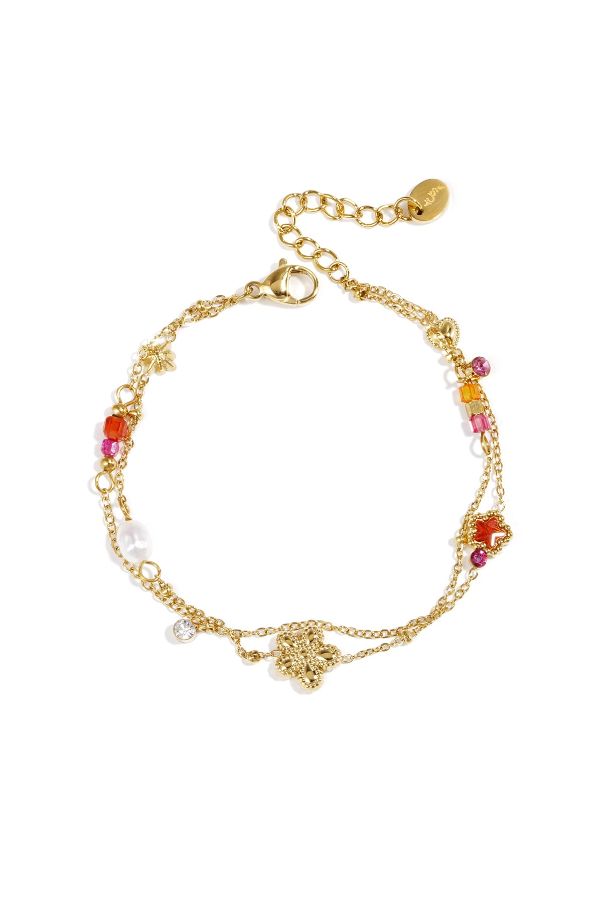 Bracelet à breloques en forme d'étoile et de fleur et de perles