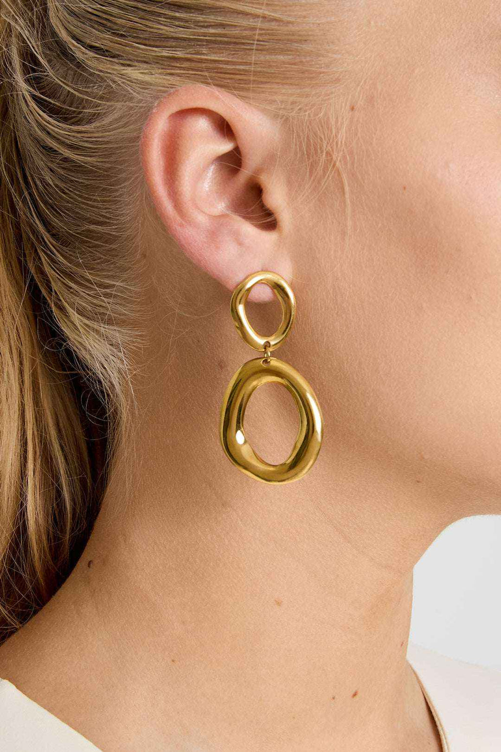 Boucles d'Oreilles Anneaux Organiques Statement - Acier Inoxydable Audacieux Femme