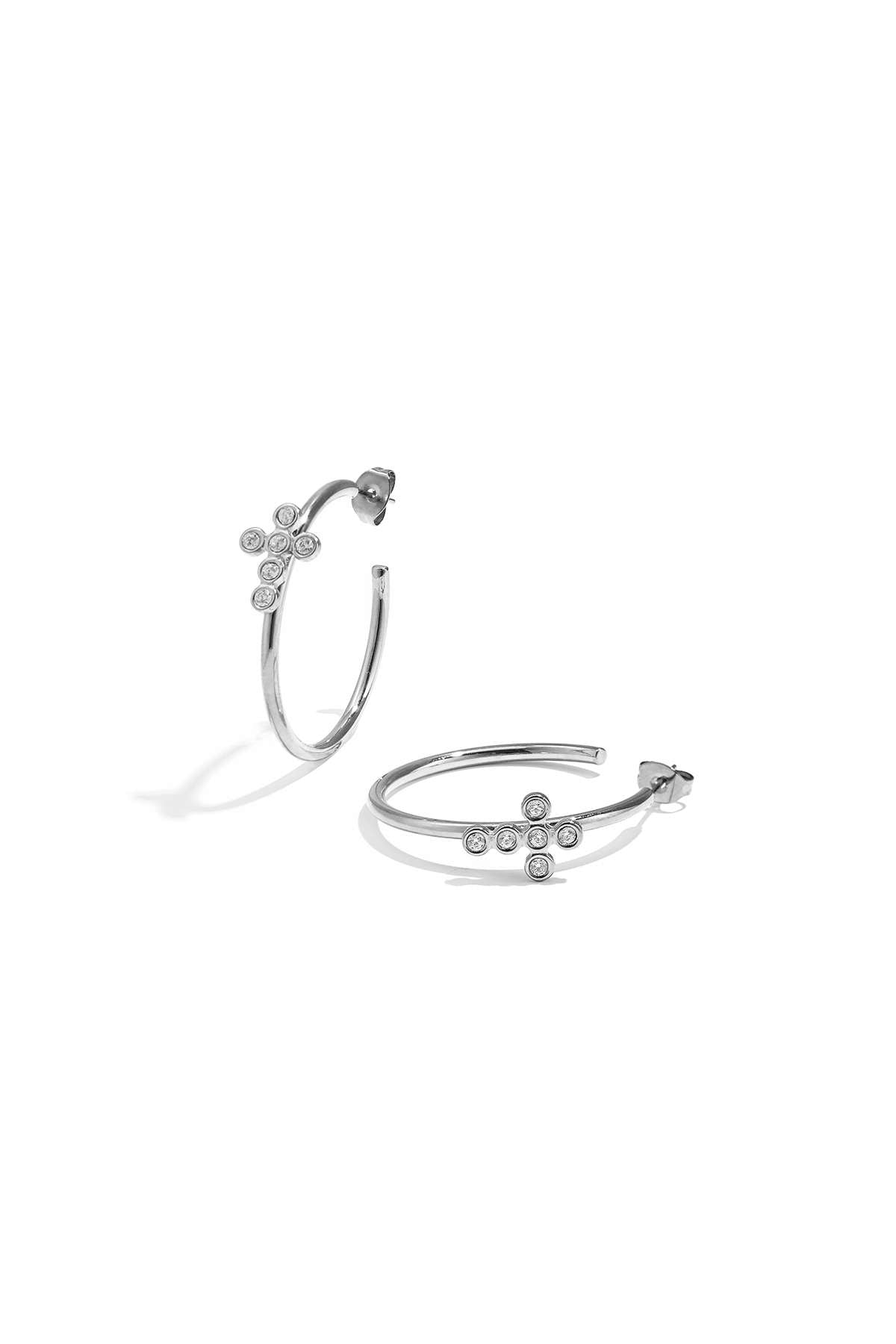 Boucles d'oreilles créoles en acier inoxydable, style croix, collection simple, bijoux pour femmes
