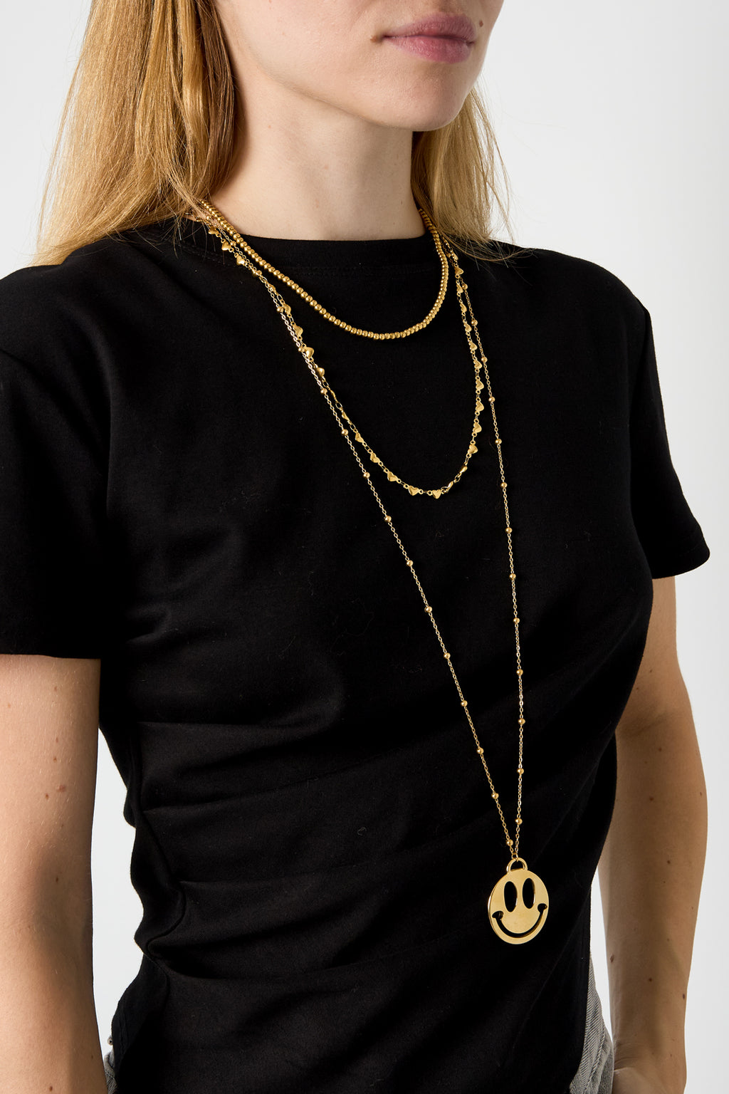 Colliers longs en acier inoxydable, motif visage souriant, collection décontractée et simple pour femmes