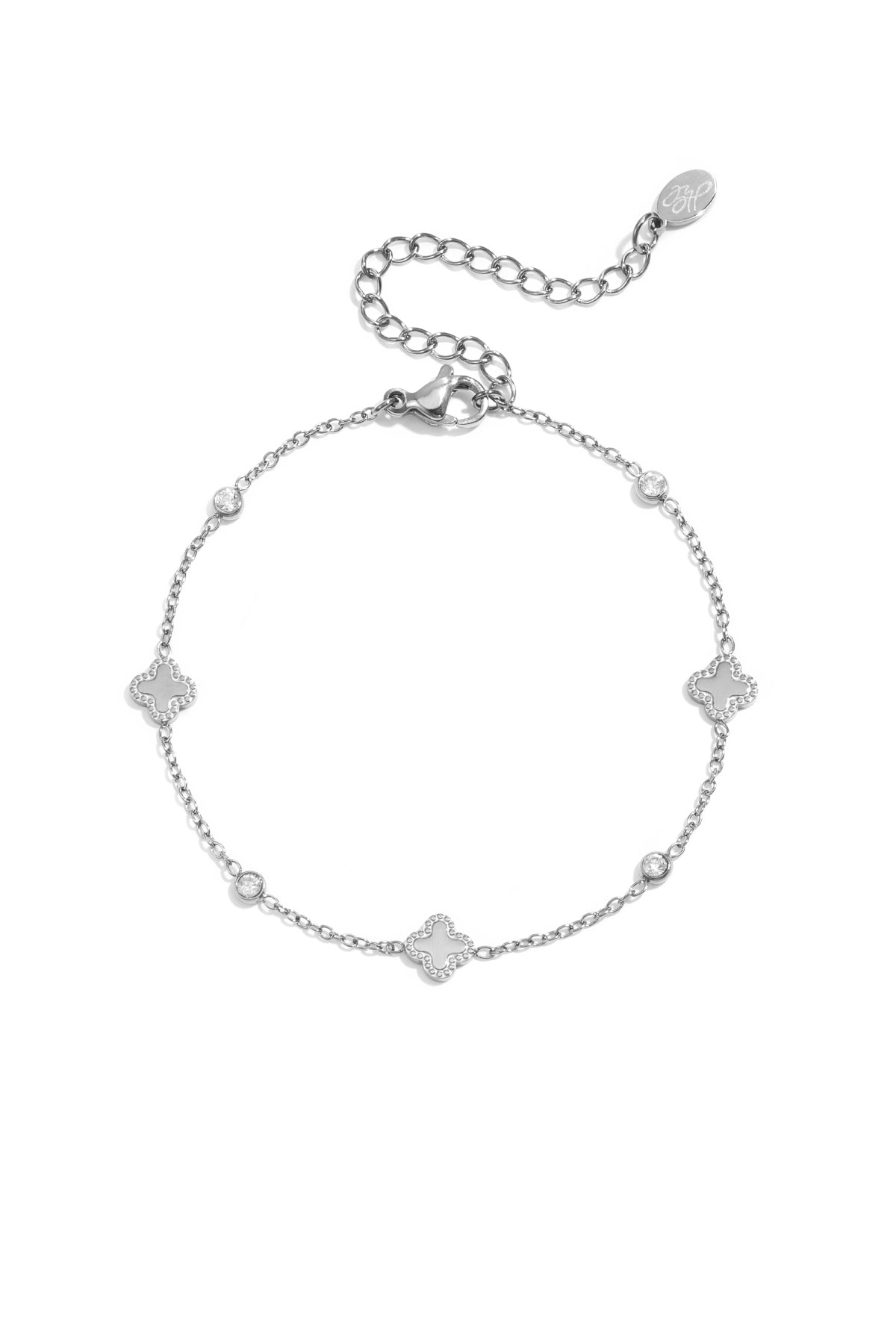 Bracelet orné de trèfles et de pierres rondes en oxyde de zirconium.