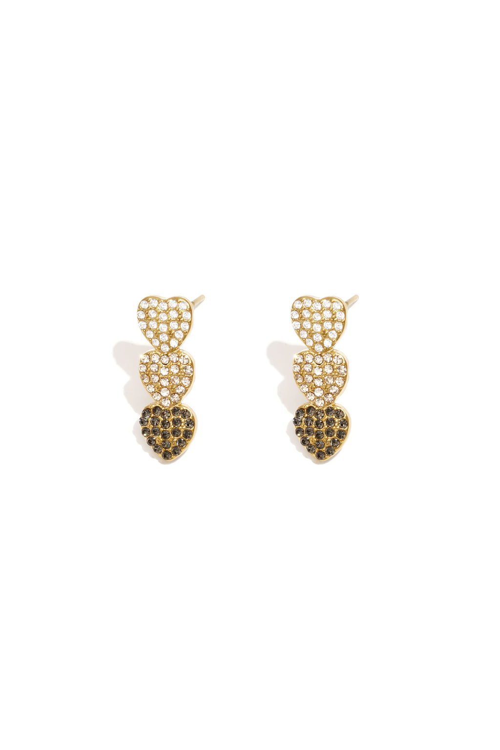 Boucles d'oreilles pendantes en forme de cœur avec pierres (3 pièces)