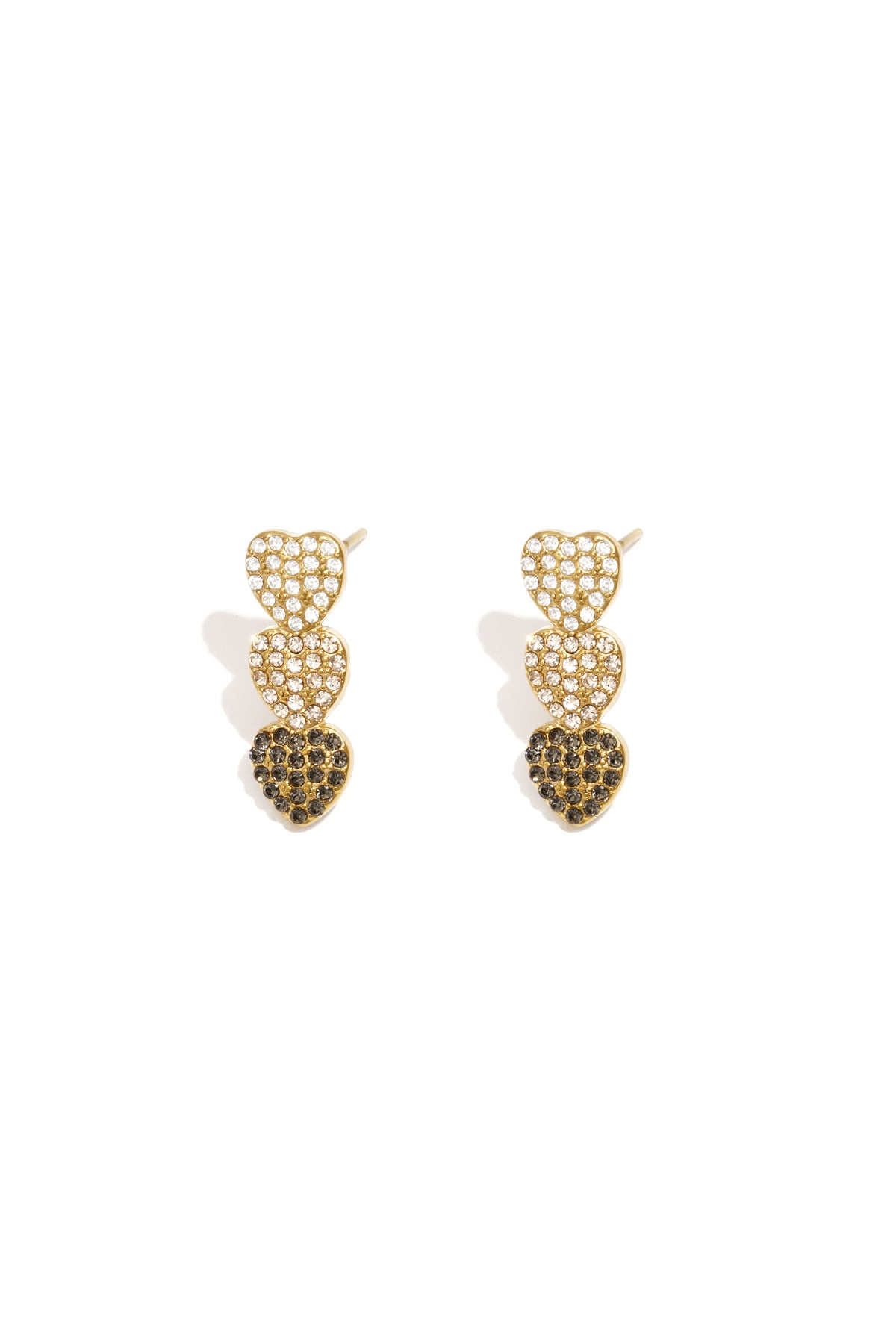 Boucles d'oreilles pendantes en forme de cœur avec pierres (3 pièces)