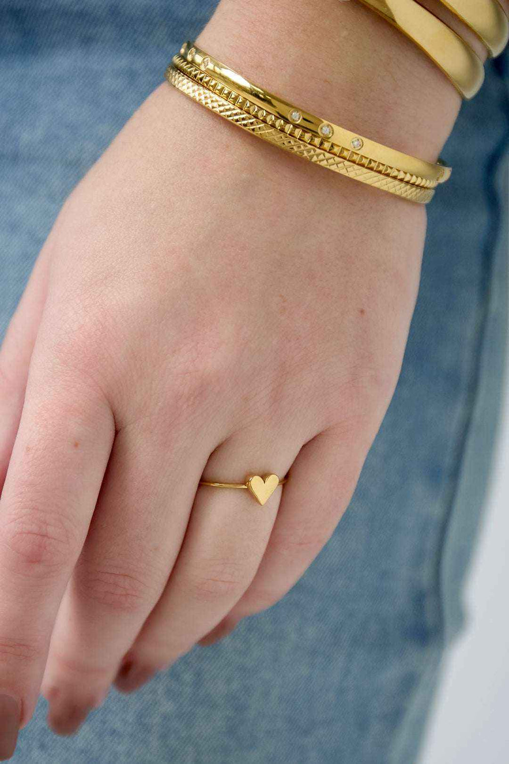 Petite Bague Cœur Réglable - Acier Inoxydable Délicat Romantique Argent & Or Femme