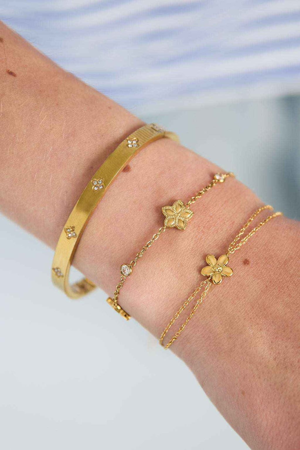 Bracelet Motif Alterné Fleurs & Pierres - Bijou Bohème & Luxueux Éclatant Femme