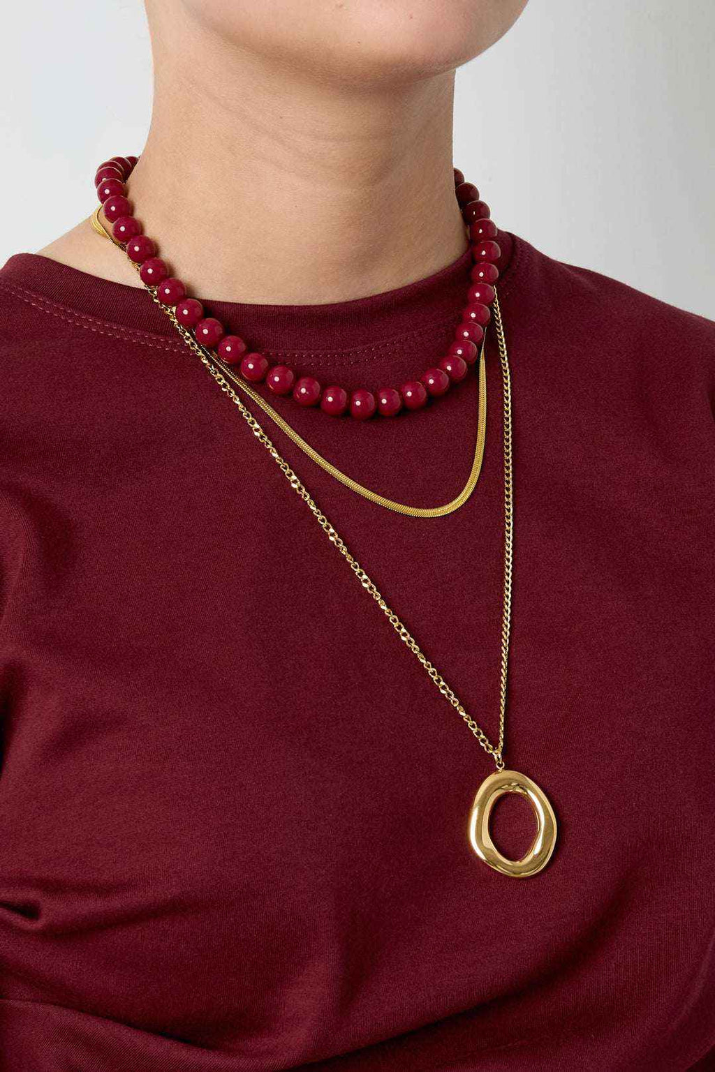 Collier Pendentif Ovale Organique - Acier Inoxydable Doré Femme