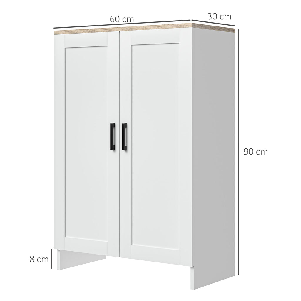 Buffet meuble cuisine rangement avec placard à portes et étagères réglables, 60 x 30 x 90 cm, blanc